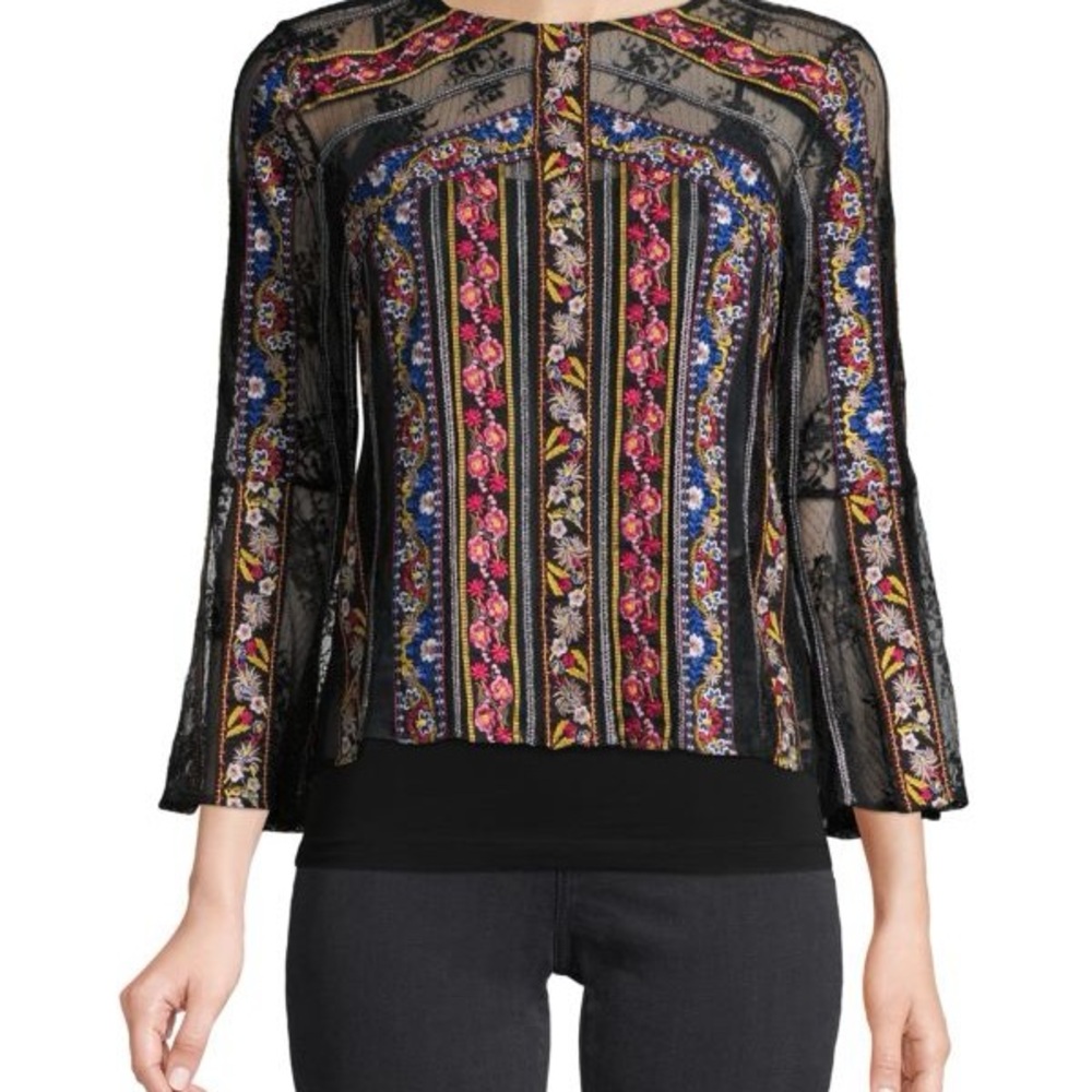 Alice + Olivia Floral Mesh Lace Women's Top